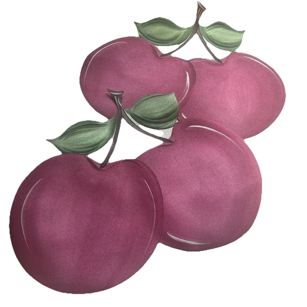 VTG Carole Shiber Hand Painted Vinyl Cherry Fruit Placemats Whimsical Cherries